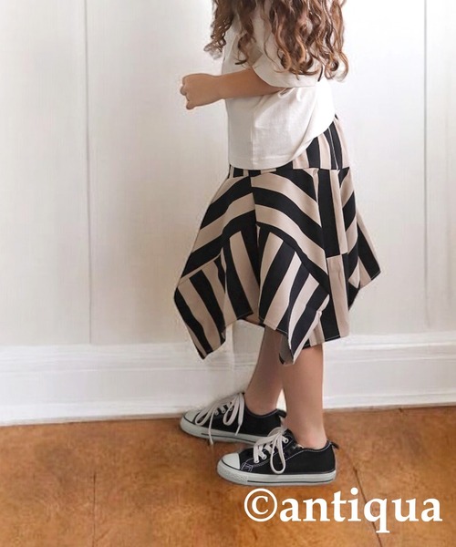 antiqua（アンティカ）の「ストライプ柄パネルスカート（スカート・キッズ・ブラック・120/130/140/150/160）」の14枚目の写真