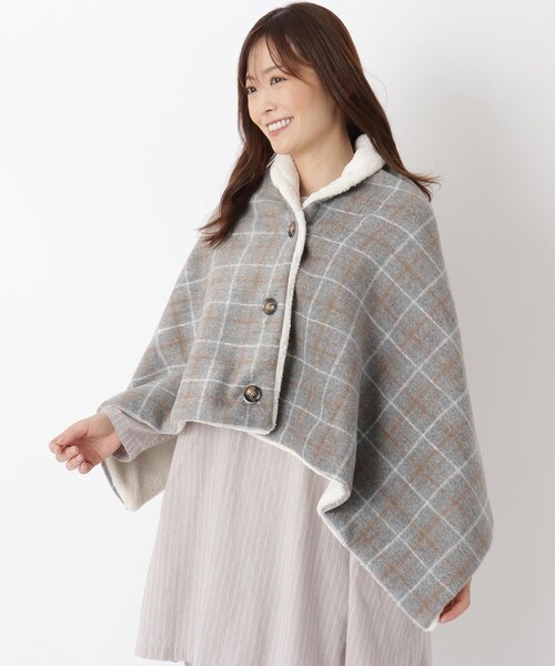 one'sterrace（ワンズテラス）の「◆【あったか】ラインチェック 3WAYブランケット（ブランケット・レディース・ライトイエロー系/ライトグレー系9・99）」の10枚目の写真