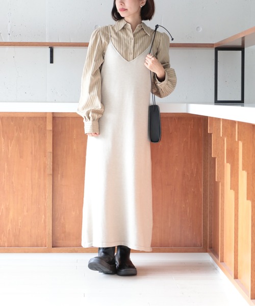 SETUP7（セットアップセブン）の「【SETUP7】Vネックリラックスキャミロング丈ワンピース KNF037（ワンピース・レディース・ブラウン/ブラック/ベージュ・FREE）」の13枚目の写真