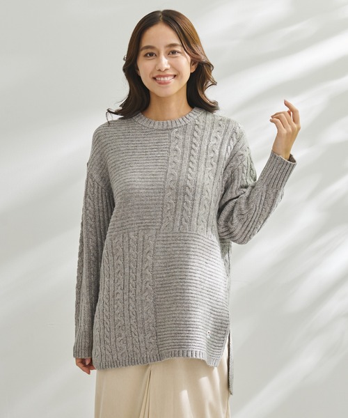 Arnold Palmer（アーノルドパーマー）の「パッチワーク ケーブルニット プルオーバー（ニット/セーター・レディース・ピンク/ライトベージュ/チャコールグレー・L/S/M）」の10枚目の写真