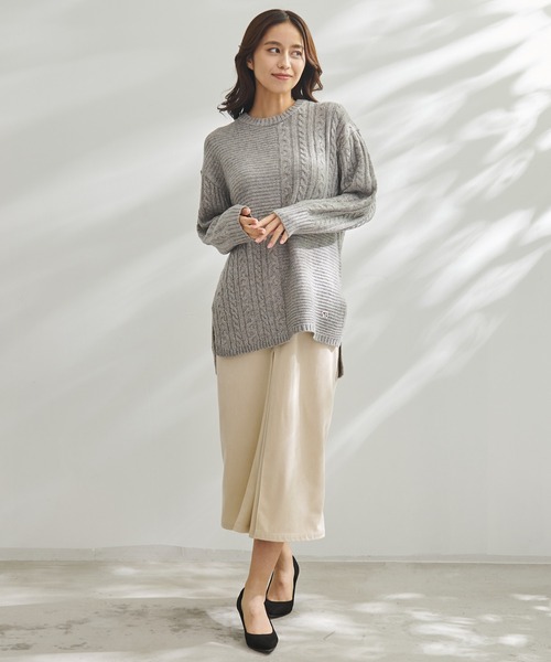 Arnold Palmer（アーノルドパーマー）の「パッチワーク ケーブルニット プルオーバー（ニット/セーター・レディース・ピンク/ライトベージュ/チャコールグレー・L/S/M）」の7枚目の写真