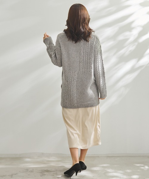 Arnold Palmer（アーノルドパーマー）の「パッチワーク ケーブルニット プルオーバー（ニット/セーター・レディース・ピンク/ライトベージュ/チャコールグレー・L/S/M）」の9枚目の写真