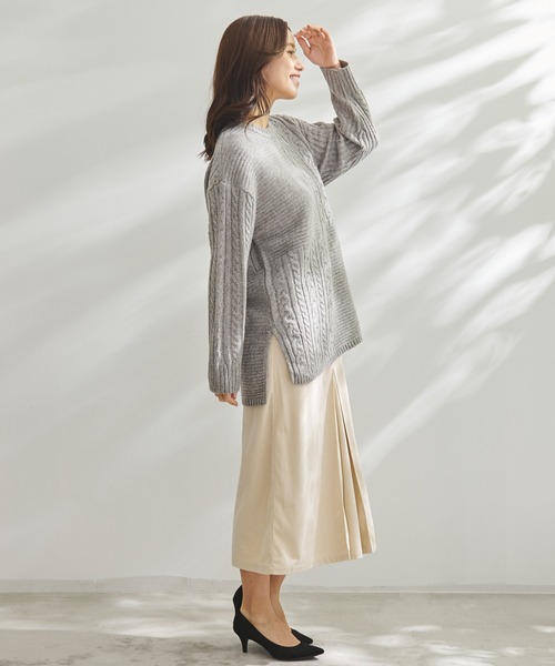 Arnold Palmer（アーノルドパーマー）の「パッチワーク ケーブルニット プルオーバー（ニット/セーター・レディース・ピンク/ライトベージュ/チャコールグレー・L/S/M）」の12枚目の写真