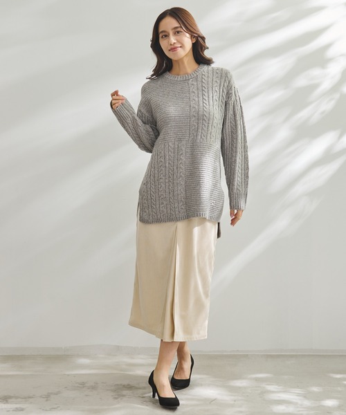 Arnold Palmer（アーノルドパーマー）の「パッチワーク ケーブルニット プルオーバー（ニット/セーター・レディース・ピンク/ライトベージュ/チャコールグレー・L/S/M）」の11枚目の写真