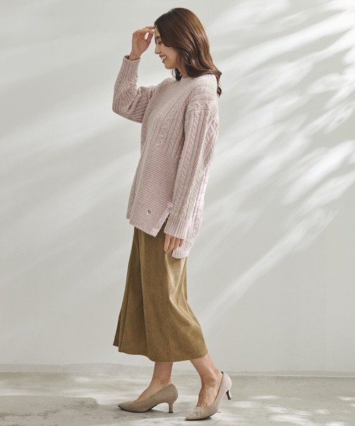 Arnold Palmer（アーノルドパーマー）の「パッチワーク ケーブルニット プルオーバー（ニット/セーター・レディース・ピンク/ライトベージュ/チャコールグレー・L/S/M）」の18枚目の写真