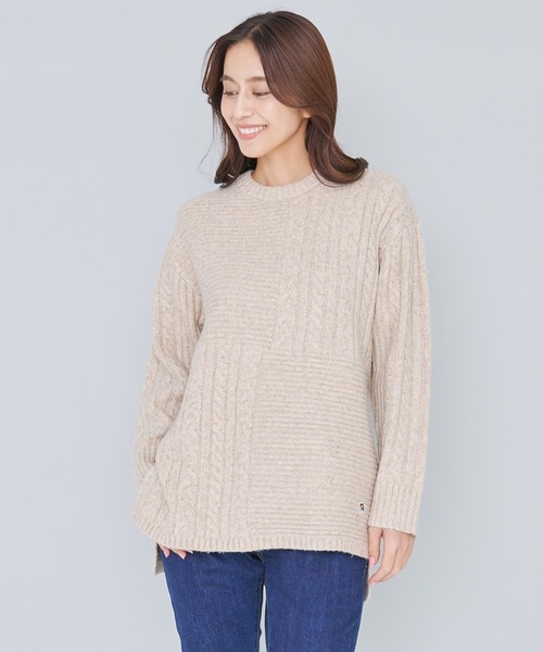 Arnold Palmer（アーノルドパーマー）の「パッチワーク ケーブルニット プルオーバー（ニット/セーター・レディース・ピンク/ライトベージュ/チャコールグレー・L/S/M）」の13枚目の写真