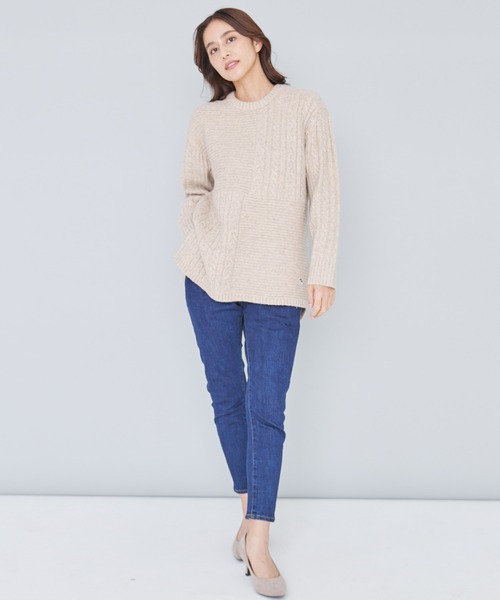 Arnold Palmer（アーノルドパーマー）の「パッチワーク ケーブルニット プルオーバー（ニット/セーター・レディース・ピンク/ライトベージュ/チャコールグレー・L/S/M）」の14枚目の写真