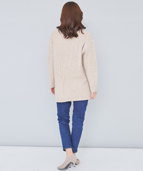 Arnold Palmer（アーノルドパーマー）の「パッチワーク ケーブルニット プルオーバー（ニット/セーター・レディース・ピンク/ライトベージュ/チャコールグレー・L/S/M）」の15枚目の写真