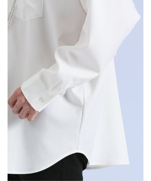 semantic design（セマンティックデザイン）の「【ストレッチ】セマンティックデザイン×PSYCHONATION タイ付きチェーン 長袖シャツ（シャツ/ブラウス・メンズ・ブラック/ホワイト/ホワイト×ブラック・MEDIUM/LARGE）」の11枚目の写真