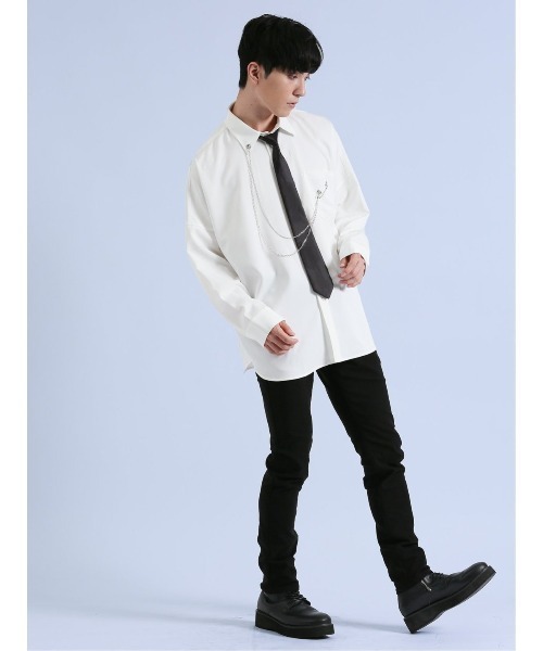 semantic design（セマンティックデザイン）の「【ストレッチ】セマンティックデザイン×PSYCHONATION タイ付きチェーン 長袖シャツ（シャツ/ブラウス・メンズ・ブラック/ホワイト/ホワイト×ブラック・MEDIUM/LARGE）」の13枚目の写真