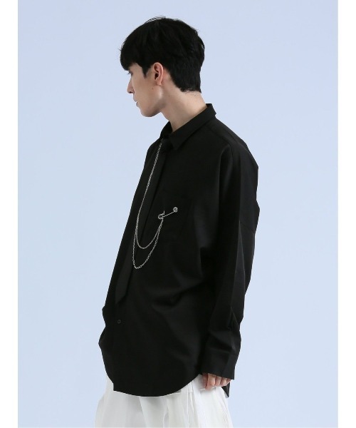 semantic design（セマンティックデザイン）の「【ストレッチ】セマンティックデザイン×PSYCHONATION タイ付きチェーン 長袖シャツ（シャツ/ブラウス・メンズ・ブラック/ホワイト/ホワイト×ブラック・MEDIUM/LARGE）」の14枚目の写真