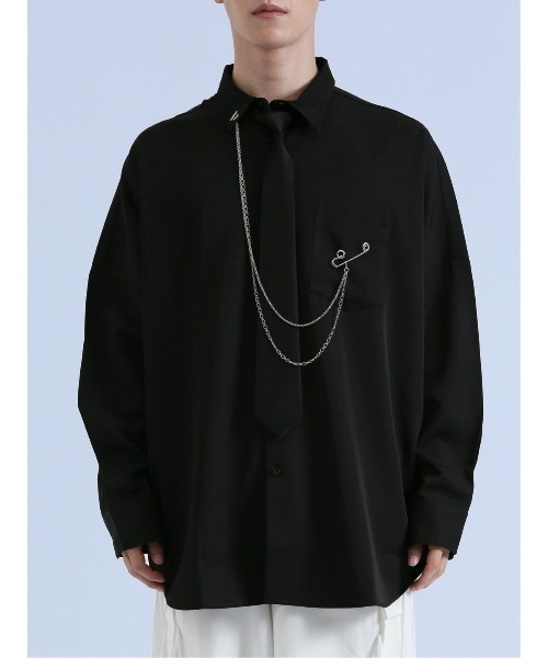 semantic design（セマンティックデザイン）の「【ストレッチ】セマンティックデザイン×PSYCHONATION タイ付きチェーン 長袖シャツ（シャツ/ブラウス・メンズ・ブラック/ホワイト/ホワイト×ブラック・MEDIUM/LARGE）」の17枚目の写真