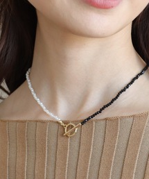 Three Four Time（スリーフォータイム）の「ブラックビーズ×パールネックレス（ネックレス）」