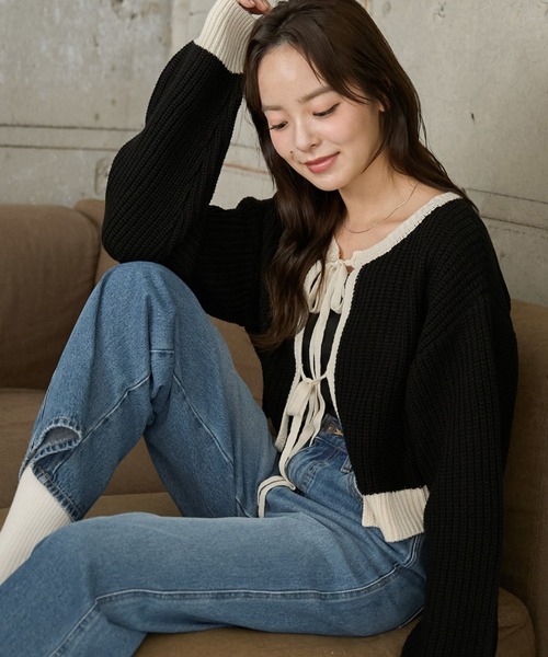 WEGO(ウィゴー)の「WEGO/リボン2WAYカーデ(カーディガン/ボレロ・レディース・ホワイト/サックスブルー/ブルー/アイボリー/ブラック/ピンク/ブラック系その他5/イエロー/グリーン/その他1/ブラック系その他・FREE)」の4枚目の写真