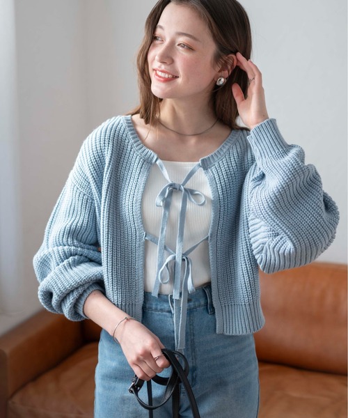 WEGO(ウィゴー)の「WEGO/リボン2WAYカーデ(カーディガン/ボレロ・レディース・ホワイト/サックスブルー/ブルー/アイボリー/ブラック/ピンク/ブラック系その他5/イエロー/グリーン/その他1/ブラック系その他・FREE)」の7枚目の写真