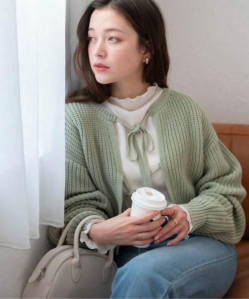 WEGO(ウィゴー)の「WEGO/リボン2WAYカーデ(カーディガン/ボレロ・レディース・ホワイト/サックスブルー/ブルー/アイボリー/ブラック/ピンク/ブラック系その他5/イエロー/グリーン/その他1/ブラック系その他・FREE)」の6枚目の写真