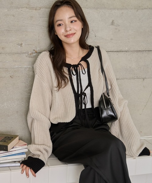 WEGO(ウィゴー)の「WEGO/リボン2WAYカーデ(カーディガン/ボレロ・レディース・ホワイト/サックスブルー/ブルー/アイボリー/ブラック/ピンク/ブラック系その他5/イエロー/グリーン/その他1/ブラック系その他・FREE)」の3枚目の写真