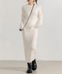 DAY CLOSET(デイ クローゼット)の【セットアップ】 秋冬すっきりシルエット。長袖リブニットセータートップス+スカート 上下2点セット レディース(セットアップ)