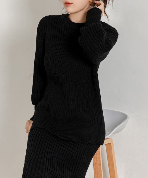 DAY CLOSET（デイ クローゼット）の「【セットアップ】 秋冬すっきりシルエット。長袖リブニットセータートップス+スカート 上下2点セット レディース（セットアップ・レディース・グレー/キナリ/ブラック・FREE）」の13枚目の写真