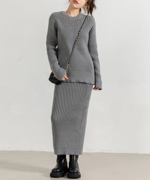 DAY CLOSET（デイ クローゼット）の「【セットアップ】 秋冬すっきりシルエット。長袖リブニットセータートップス+スカート 上下2点セット レディース（セットアップ・レディース・グレー/キナリ/ブラック・FREE）」の15枚目の写真
