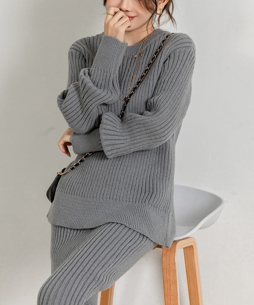 DAY CLOSET（デイ クローゼット）の「【セットアップ】 秋冬すっきりシルエット。長袖リブニットセータートップス+スカート 上下2点セット レディース（セットアップ・レディース・グレー/キナリ/ブラック・FREE）」の19枚目の写真