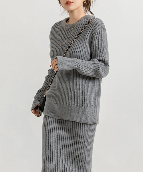 DAY CLOSET（デイ クローゼット）の「【セットアップ】 秋冬すっきりシルエット。長袖リブニットセータートップス+スカート 上下2点セット レディース（セットアップ・レディース・グレー/キナリ/ブラック・FREE）」の20枚目の写真