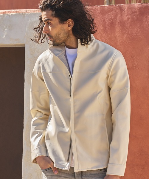 【セール】ストレッチフェイクレザースタンドカラーシャツ（シャツ/ブラウス）｜RATTLE TRAP（ラトルトラップ）