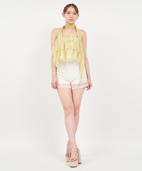 ROYAL PARTY(ロイヤルパーティー)の「ストール付ティアードフリルキャミトップス(Tシャツ/カットソー・レディース・イエロー/オフホワイト/ブラック・FREE)」の17枚目の写真