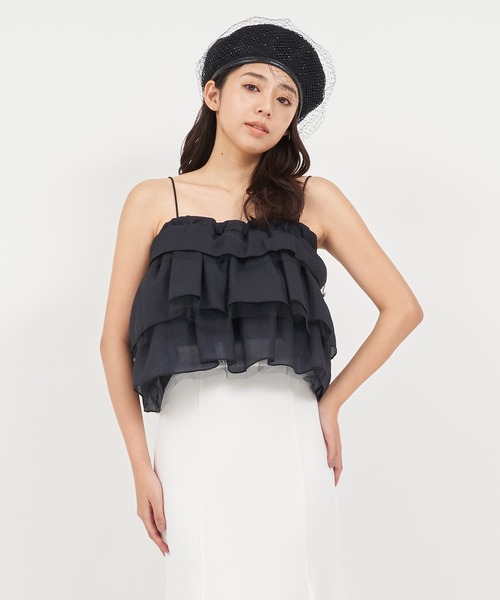 ROYAL PARTY(ロイヤルパーティー)の「ストール付ティアードフリルキャミトップス(Tシャツ/カットソー・レディース・イエロー/オフホワイト/ブラック・FREE)」の9枚目の写真