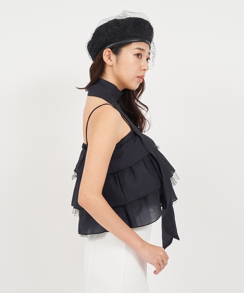 ROYAL PARTY(ロイヤルパーティー)の「ストール付ティアードフリルキャミトップス(Tシャツ/カットソー・レディース・イエロー/オフホワイト/ブラック・FREE)」の10枚目の写真