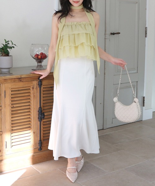 ROYAL PARTY(ロイヤルパーティー)の「ストール付ティアードフリルキャミトップス(Tシャツ/カットソー・レディース・イエロー/オフホワイト/ブラック・FREE)」の7枚目の写真