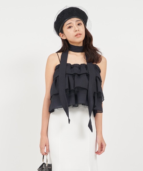 ROYAL PARTY(ロイヤルパーティー)の「ストール付ティアードフリルキャミトップス(Tシャツ/カットソー・レディース・イエロー/オフホワイト/ブラック・FREE)」の18枚目の写真