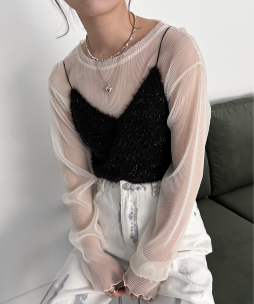 EPIMI E'PIMMY(エピミエピミー)の「シャギービスチェ/シアーブラウスSET(シャツ/ブラウス・レディース・オフホワイト/ブラック/グレー・MEDIUM)」の2枚目の写真