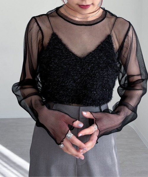 EPIMI E'PIMMY(エピミエピミー)の「シャギービスチェ/シアーブラウスSET(シャツ/ブラウス・レディース・オフホワイト/ブラック/グレー・MEDIUM)」の3枚目の写真