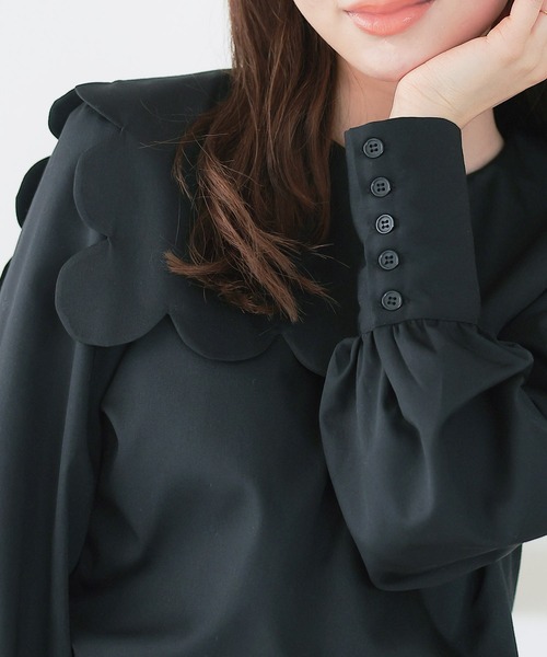 KOBE LETTUCE（コウベレタス）の「スカラップカラーブラウス（シャツ/ブラウス・レディース・オフホワイト/ブラック・M）」の7枚目の写真