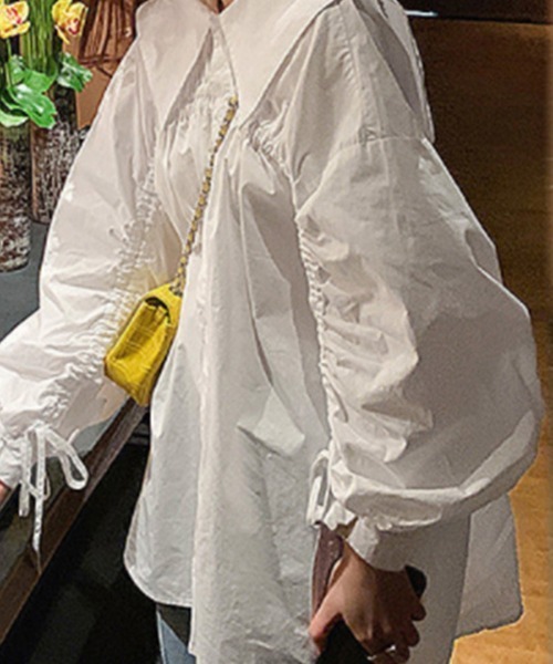 美品☆韓国☆ユノイア☆セーラーカラーブラウス ピンタック ゆったり ブラック 美品☆韓国☆ユノイア☆セーラーカラーブラウス ピンタック ゆったり