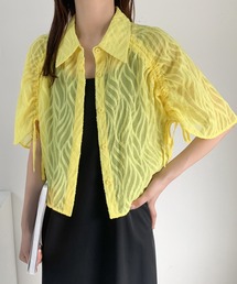 emi+（エミプラス）の「シアージャガードショート丈ドロストギャザーブラウス（シャツ/ブラウス）」