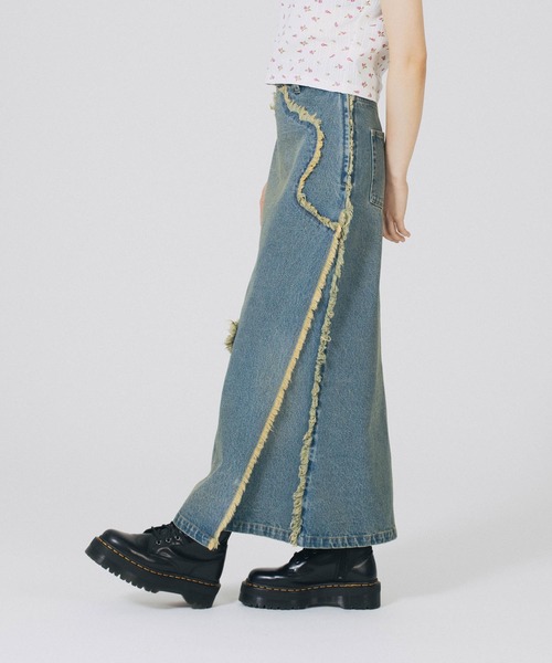 X-girl（エックスガール）の「STAR PATCH DENIM WRAP SKIRT