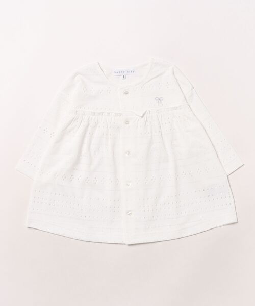 HAKKA KIDS(ハッカキッズ)の「7分袖カーディガン(カーディガン/ボレロ・キッズ・オフホワイト/ピンク・S/M)」の1枚目の写真