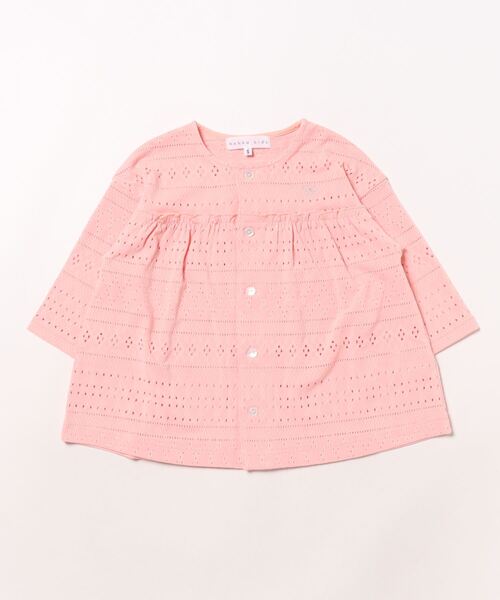 HAKKA KIDS(ハッカキッズ)の「7分袖カーディガン(カーディガン/ボレロ・キッズ・オフホワイト/ピンク・S/M)」の2枚目の写真