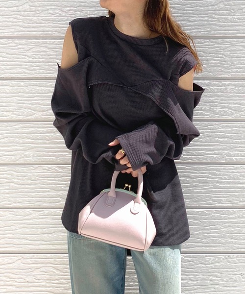 Q(キュー)の「マルチwayワッフルロンT(Tシャツ/カットソー・レディース・チャコールグレー/アイボリー・MEDIUM)」の2枚目の写真