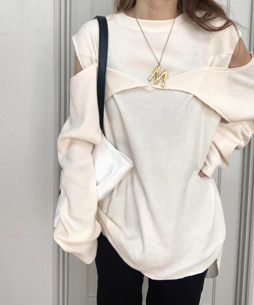 Q(キュー)の「マルチwayワッフルロンT(Tシャツ/カットソー・レディース・チャコールグレー/アイボリー・MEDIUM)」の9枚目の写真