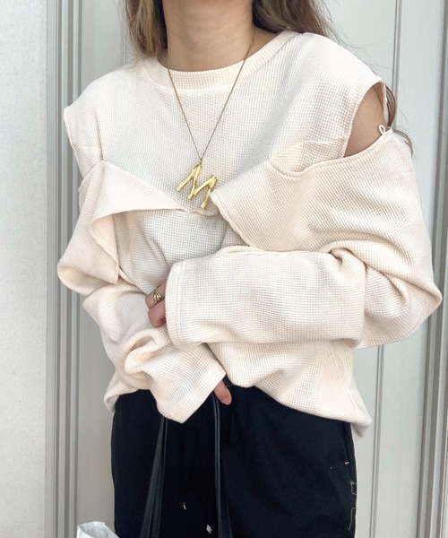 Q(キュー)の「マルチwayワッフルロンT(Tシャツ/カットソー・レディース・チャコールグレー/アイボリー・MEDIUM)」の3枚目の写真