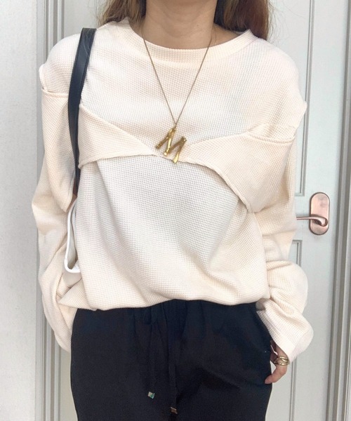 Q(キュー)の「マルチwayワッフルロンT(Tシャツ/カットソー・レディース・チャコールグレー/アイボリー・MEDIUM)」の4枚目の写真