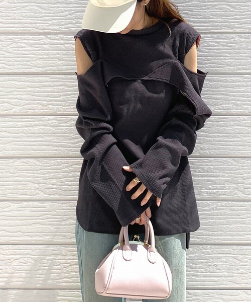 Q(キュー)の「マルチwayワッフルロンT(Tシャツ/カットソー・レディース・チャコールグレー/アイボリー・MEDIUM)」の18枚目の写真