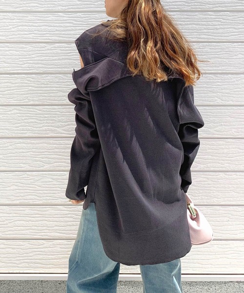 Q(キュー)の「マルチwayワッフルロンT(Tシャツ/カットソー・レディース・チャコールグレー/アイボリー・MEDIUM)」の21枚目の写真