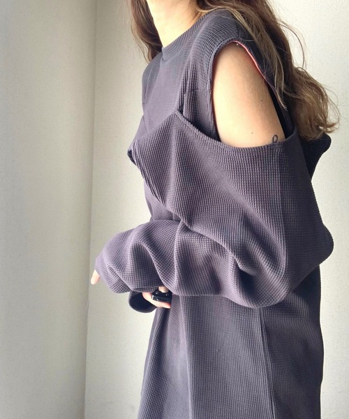 Q(キュー)の「マルチwayワッフルロンT(Tシャツ/カットソー・レディース・チャコールグレー/アイボリー・MEDIUM)」の12枚目の写真