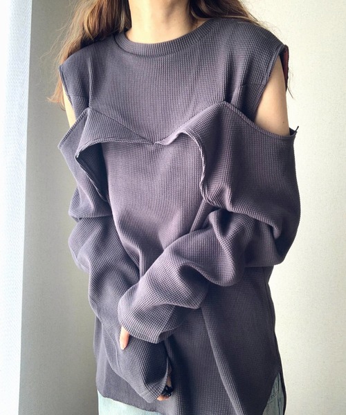 Q(キュー)の「マルチwayワッフルロンT(Tシャツ/カットソー・レディース・チャコールグレー/アイボリー・MEDIUM)」の11枚目の写真