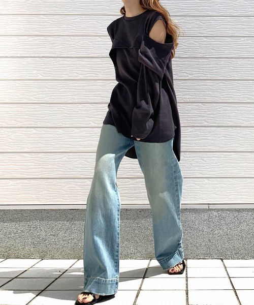 Q(キュー)の「マルチwayワッフルロンT(Tシャツ/カットソー・レディース・チャコールグレー/アイボリー・MEDIUM)」の6枚目の写真