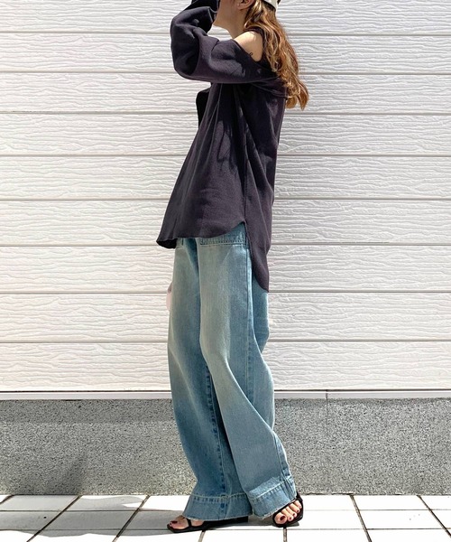 Q(キュー)の「マルチwayワッフルロンT(Tシャツ/カットソー・レディース・チャコールグレー/アイボリー・MEDIUM)」の7枚目の写真